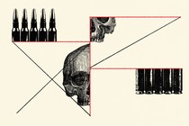 An illustration showing skulls and bullets