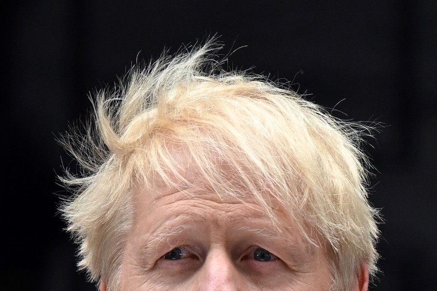 A view of the eyes and hair of Boris Johnson