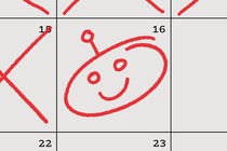 A robot's face drawn on a calendar