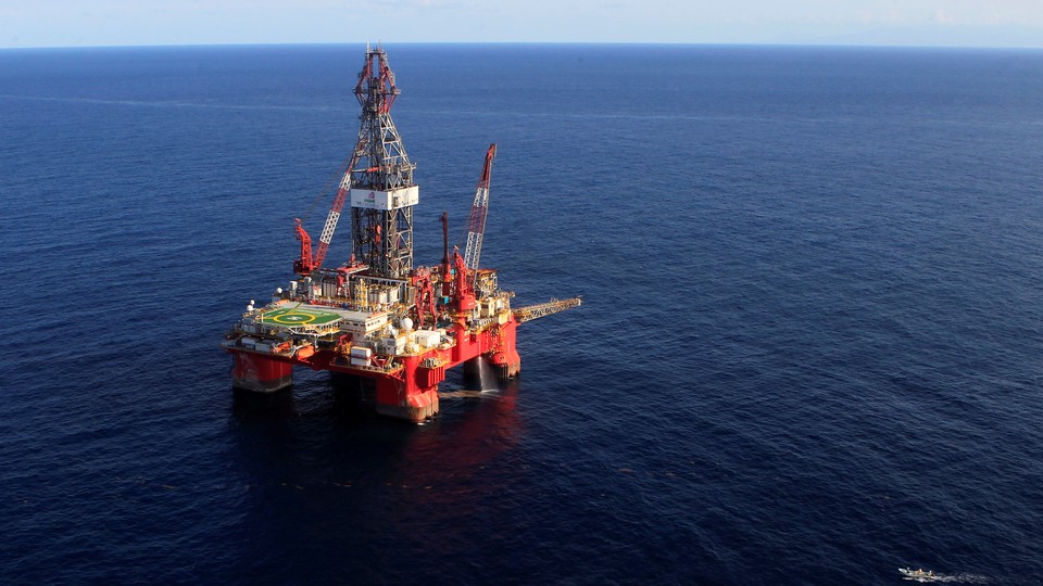 A deepwater oil platform sits in the Gulf of Mexico off the coast of Veracruz, Mexico, in 2014.