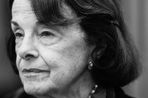 A black-and-white photo of Dianne Feinstein