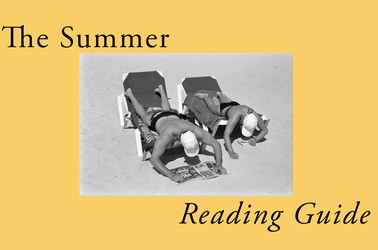 The Summer Reading Guide, with a black-and-white photo of two people reading at the beach