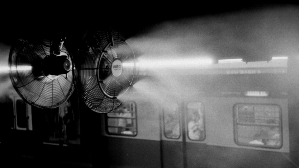 A fan blowing in a subway station