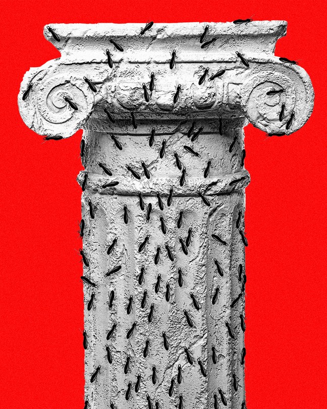 A pillar of democracy swarmed by termites