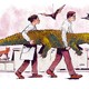 An illustration of two scientists carrying an alligator