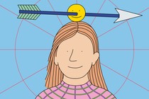 Illustration of a child with a smiley face balanced on her head. An arrow has pierced the smiley face.