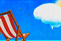 A beach chair facing the sun, which a brain-shaped cloud is about to cover