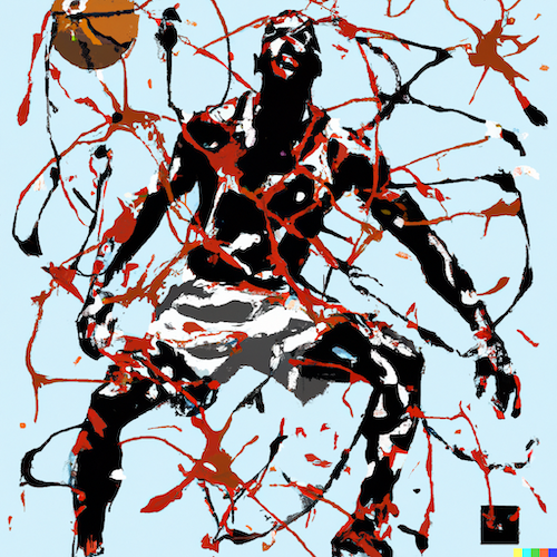 Michael Jordan in the style of Jackson Pollock AI