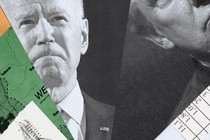 A photomontage of Joe Biden and a map of Israel and Palestine