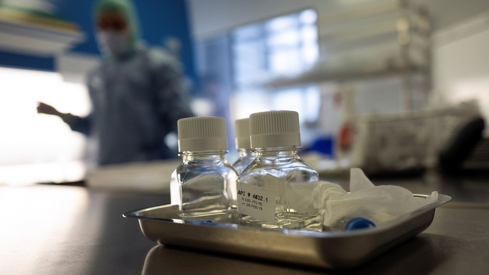 Three types of phages in small, clear bottles