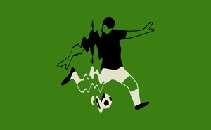 illustration of person kicking ball with video distortion