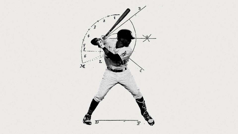 Photo illustration of a baseball player surrounded by mathematical graphs