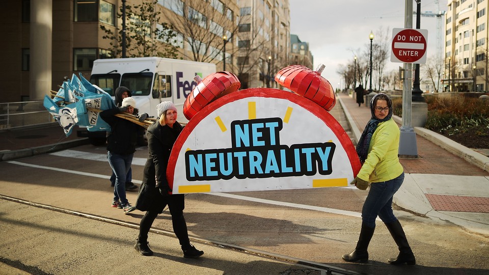 Protestors after a rally opposing the repeal of net-neutrality