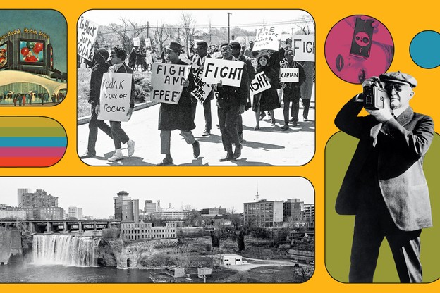 Photo collage on a yellow background