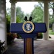 Photo of an empty presidential podium outside the Oval Office at the White House