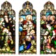 A blurred image of three stained-glass windows