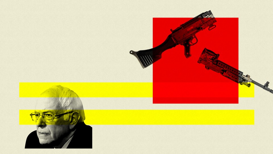 Bernie Sanders is pictured next to two guns.