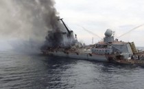 The Moskva after being hit by missiles