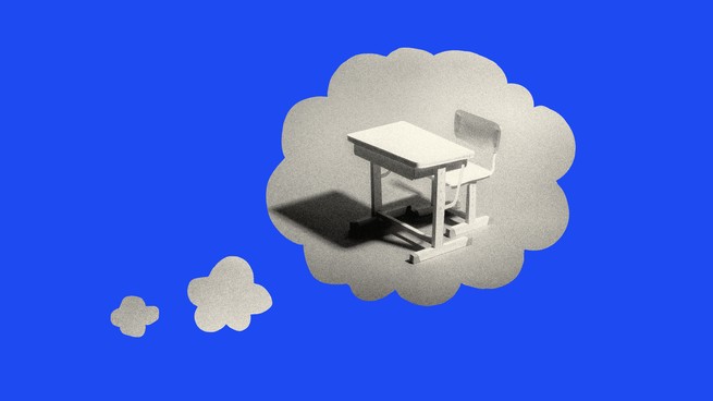 Illustration of a thought bubble with a desk in it