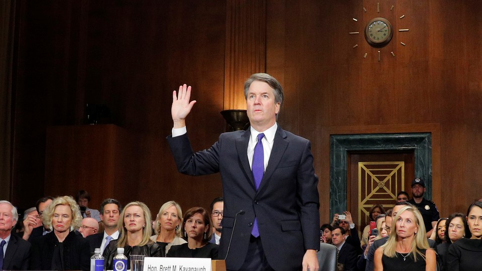 Brett Kavanaugh is sworn in to testify before the Senate Judiciary Committee confirmation hearing.
