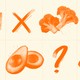 Different types of protein accompanied by a question mark, an X mark, and an arrow
