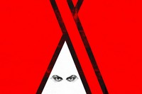 插圖顯示黑色 X 標誌,底部三角形空間填充白色,並帶有鏤空的眼睛,類似於尖頭的 KKK 兜帽。