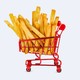 Illustration of a tiny red shopping cart full of french fries