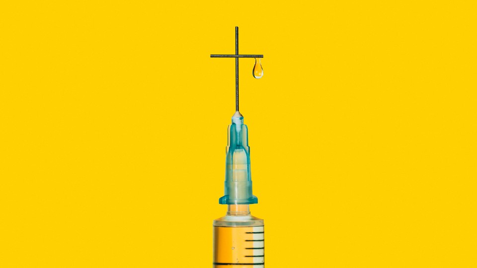 A syringe in the shape of a cross