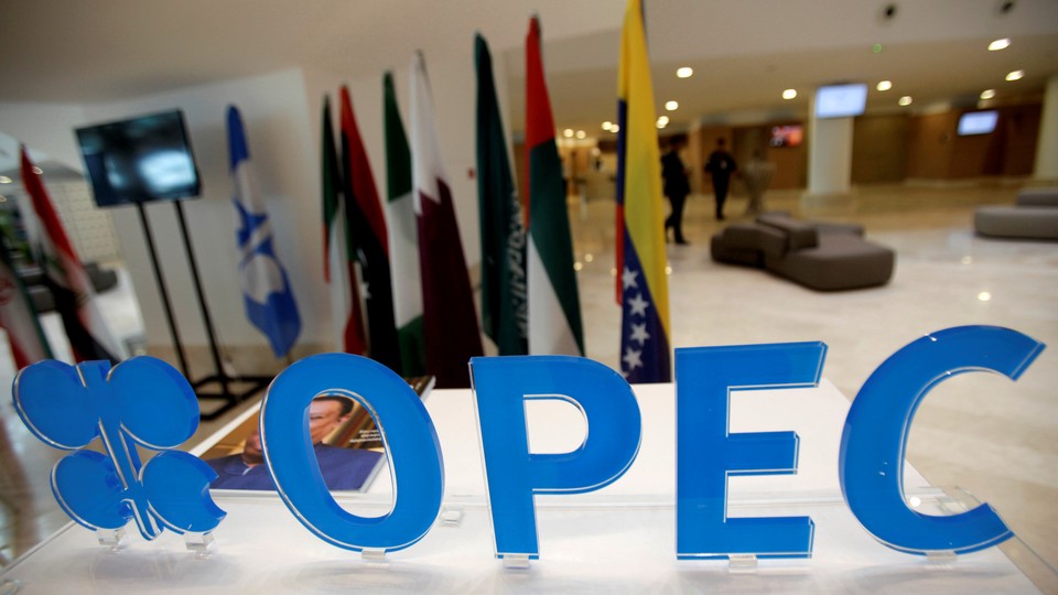 The OPEC logo is pictured ahead of an informal meeting between members of the Organization of the Petroleum Exporting Countries in Algiers, Algeria, on September 28, 2016.