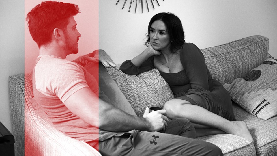 Photo-illustration of Chris Fusco and Jessica Barrett from "Love Is Blind"