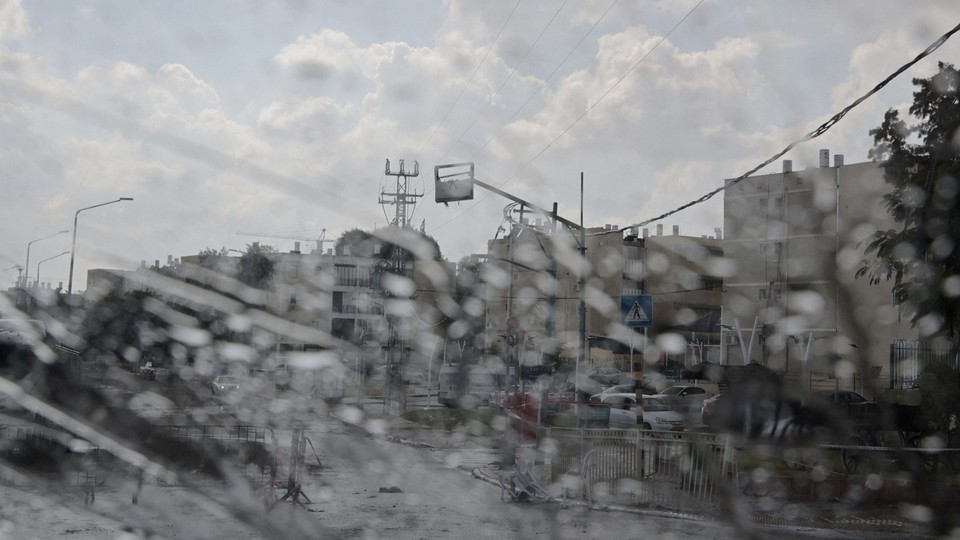 A photo of Sderot through raindrops