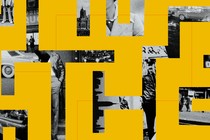 yellow maze over photos of NYC