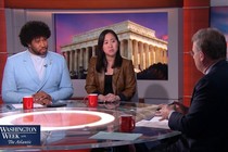 Panelists on Washington Week With The Atlantic. From right to left: Eugene Daniels, Seung Min Kim, and Jeffery Goldberg.