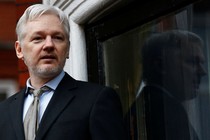 WikiLeaks founder Julian Assange makes a speech from the balcony of the Ecuadorian Embassy in London.