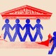 Illustration of a paper-people chain in front of the Supreme Court, with one person ripped off