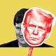 Tucker Carlson hiding behind a Trump mask