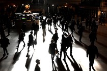 Commuters walking