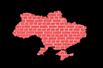 An illustration showing a brick wall outlined by a map of Ukraine