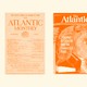 An orange-tinted illustration of three issues of The Atlantic magazine side by side. From L to R: The October 1920 issue, the November 1992 issue, and the October 2012 issue