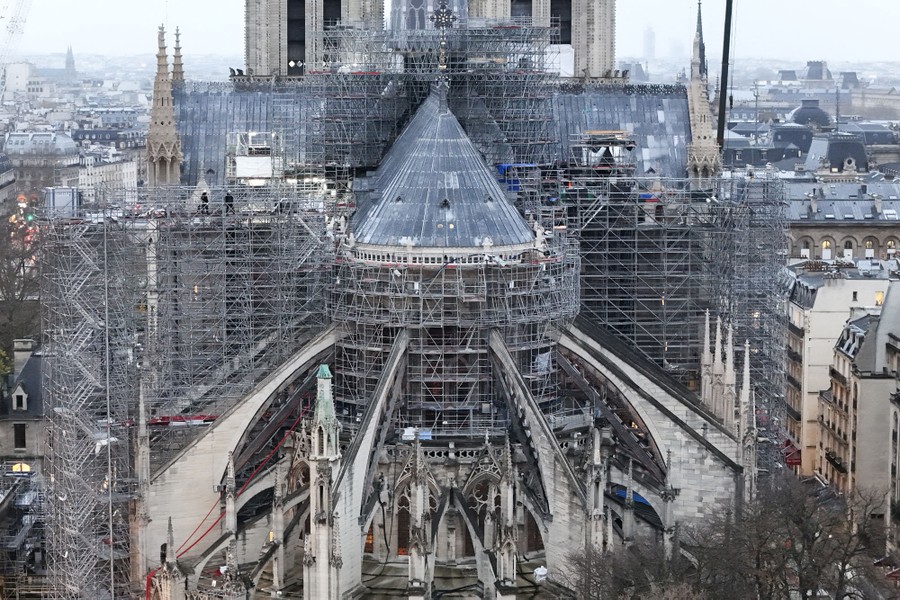Complex scaffolding on Notre-Dame