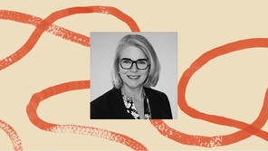 A headshot of former Secretary of Education Margaret Spellings, bordered by an illustration