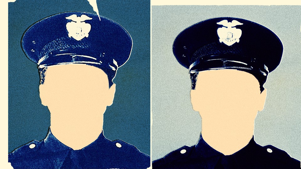 An illustration showing the outlines of two police officers