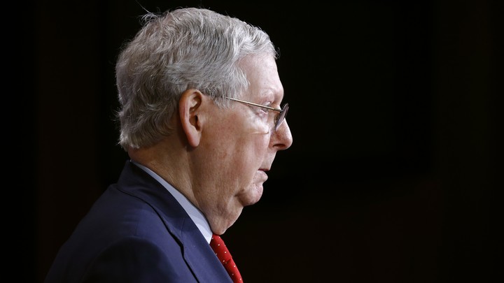 A profile view of Senate Majority Leader Mitch McConnell