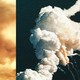 Side-by-side images of the smoke given off by the Challenger explosion