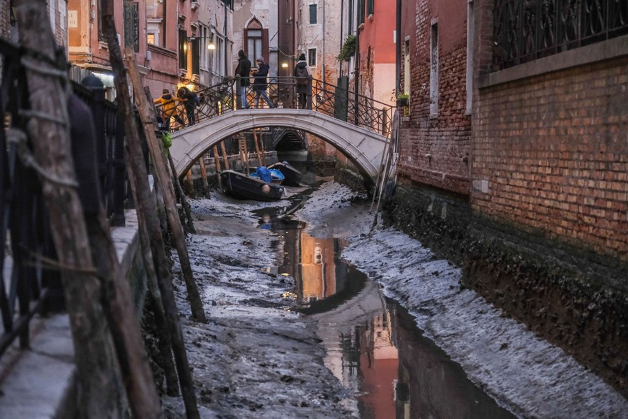 A nearly empty canal in Venice