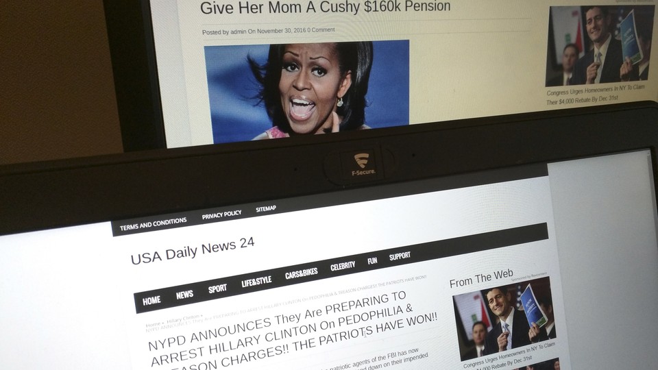 Fake news headlines about Michelle Obama and Hillary Clinton