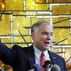 The Democratic vice-presidential candidate Tim Kaine stands, speaking, before a stained-glass window at a Unitarian Universalist Church in Virginia in July.