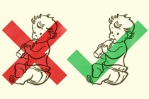 A baby with a red X at left and a baby with a green checkmark at right