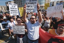 Protesters rally in support of the Deferred Action for Childhood Arrivals, or DACA, during a Labor Day rally in downtown Los Angeles on September 4.