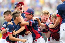 The winning team celebrates at the Little League World Series.